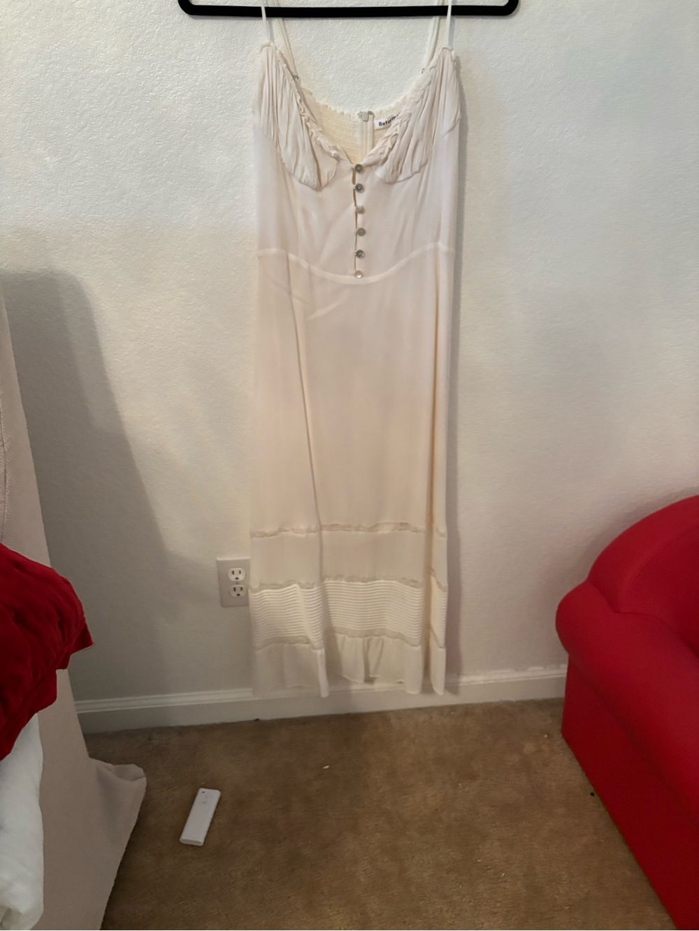 Reformation Cream Button-Front Slip Dress